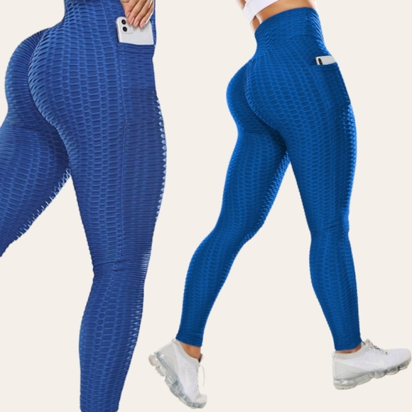 2 piece Women's Pocket Scrunch Leggings Comfortable Casual or Active - Picture 3 of 4